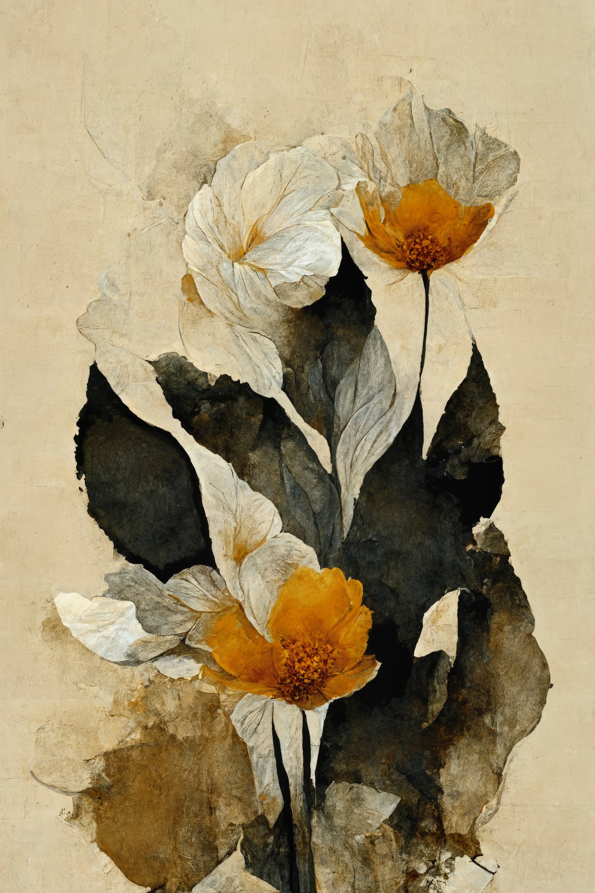 Yellow Paper Flowers Poster och Canvastavla