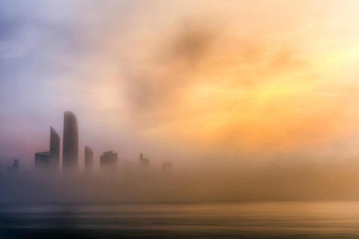 Abu Dhabi Cityscape - Foggy Morning Poster och Canvastavla