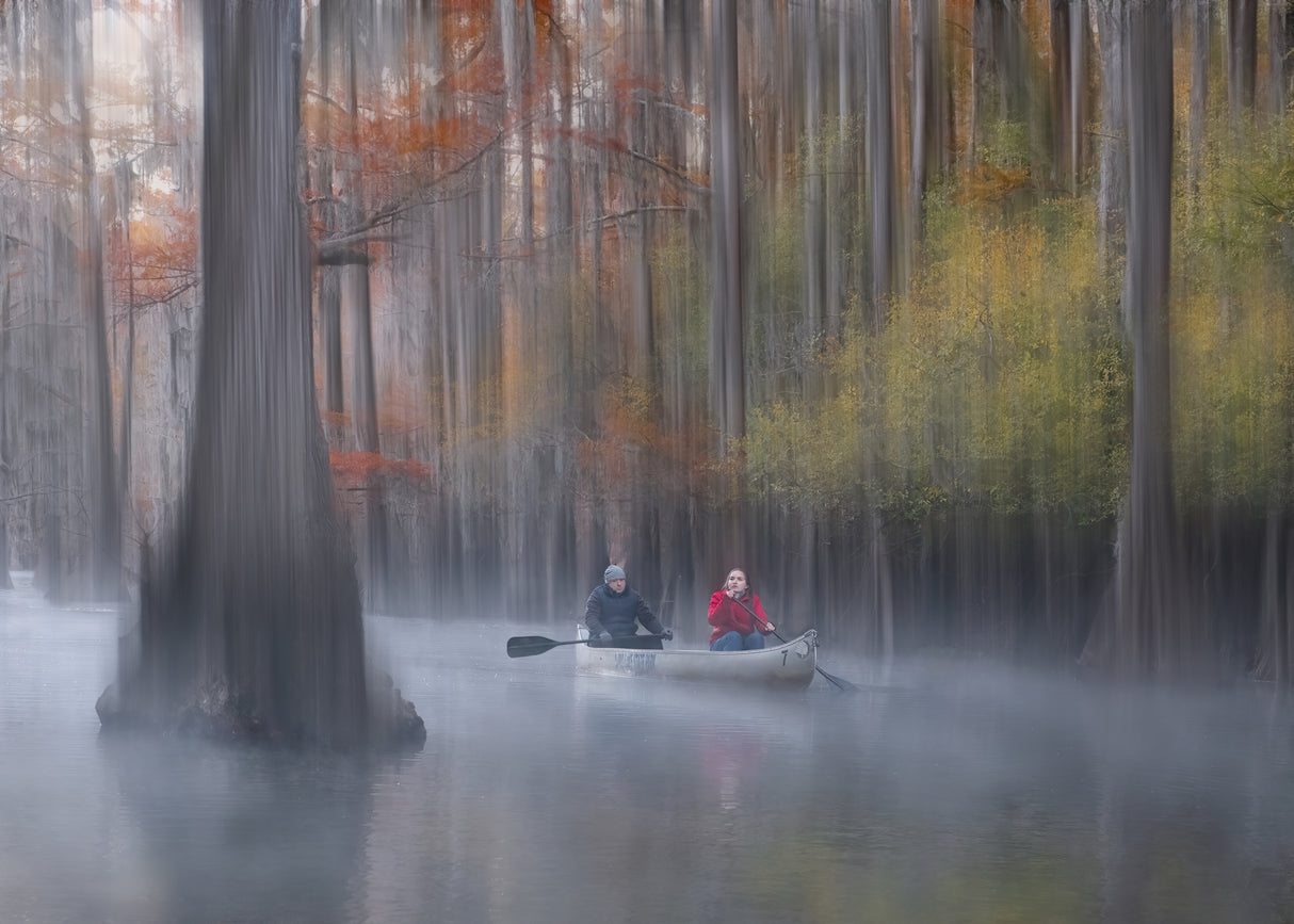 Autumn, Foggy Lake Poster och Canvastavla