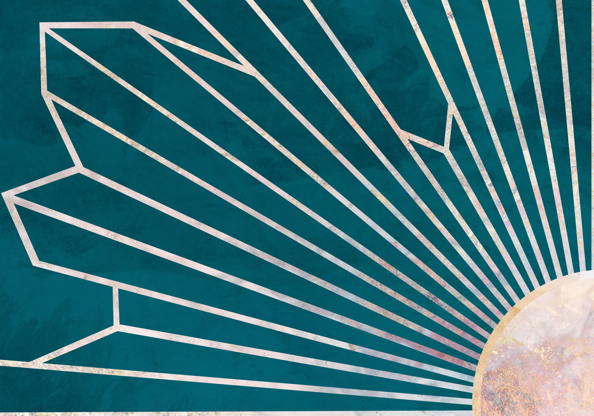 Gold geometric sun rays mural turquoise Poster och Canvastavla