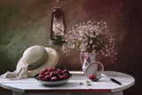 Still life with Hat and Strawberry Poster och Canvastavla