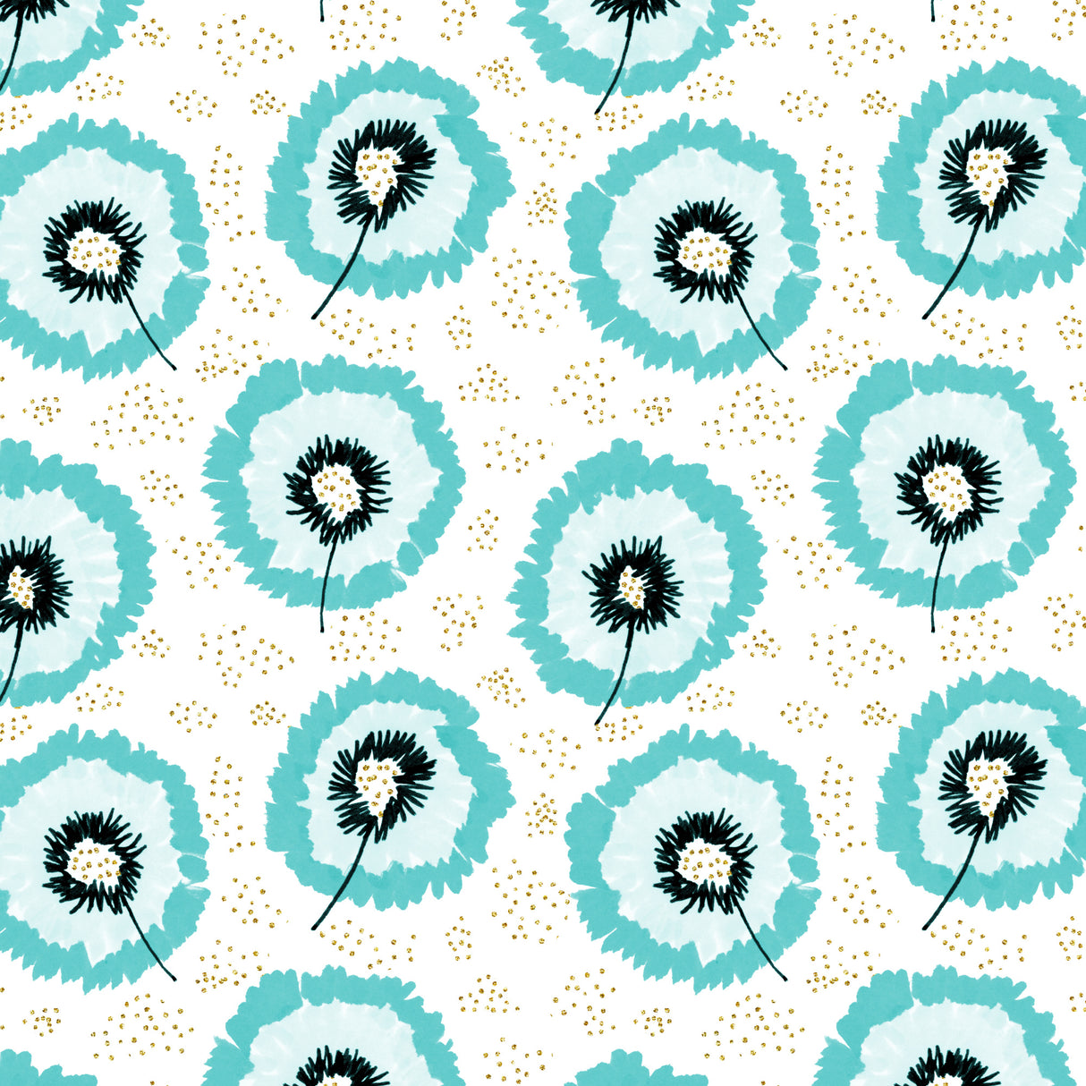 Turquoise Flower Fringes Polka Dot Poster och Canvastavla