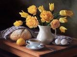 Still life with a bouquet of yellow tulips Poster och Canvastavla