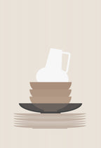 Dishes and a vase in beige Poster och Canvastavla