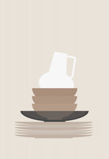 Dishes and a vase in beige Poster och Canvastavla