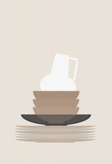 Dishes and a vase in beige Vas och keramikposter