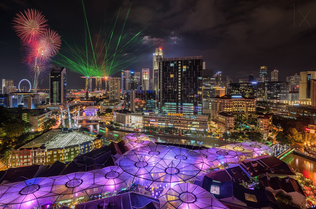 Singapore Clark Quay Night View Poster och Canvastavla