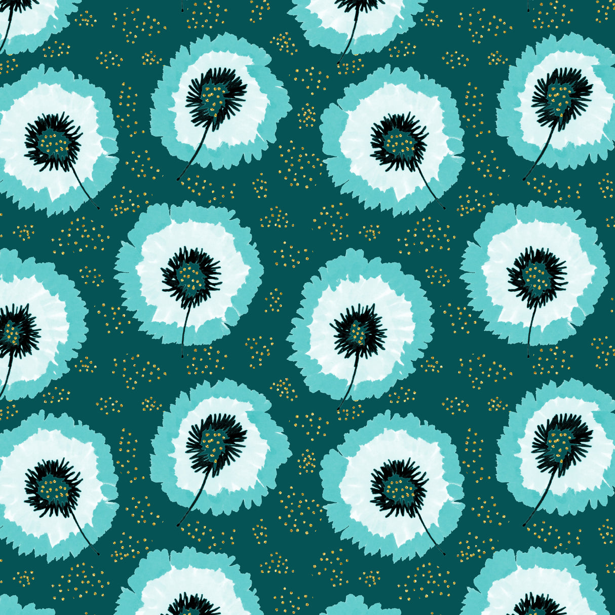 Flower Fringes Polka Dot Turquoise Gold Poster och Canvastavla