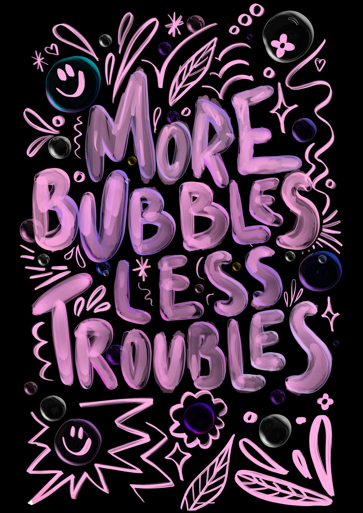 More Bubbles Less Troubles Poster och Canvastavla
