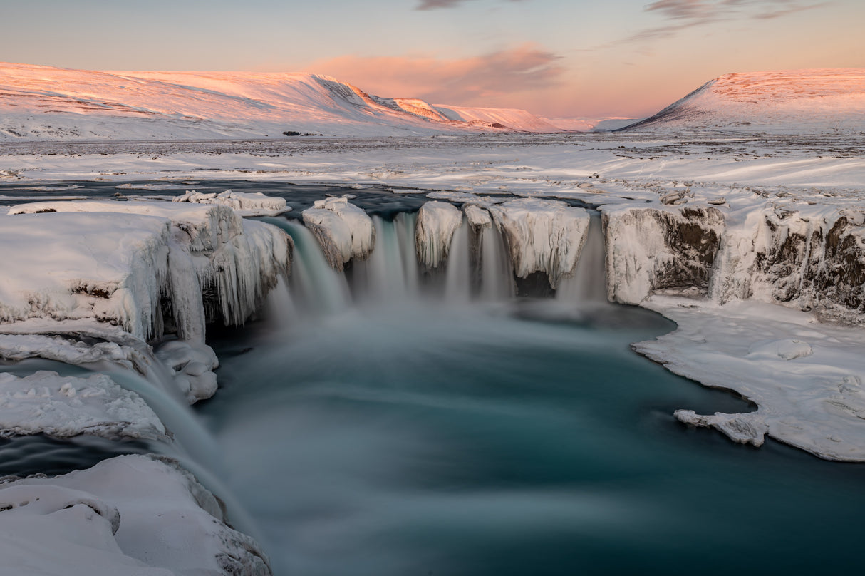 Sunrise on a frozen waterfall Poster och Canvastavla