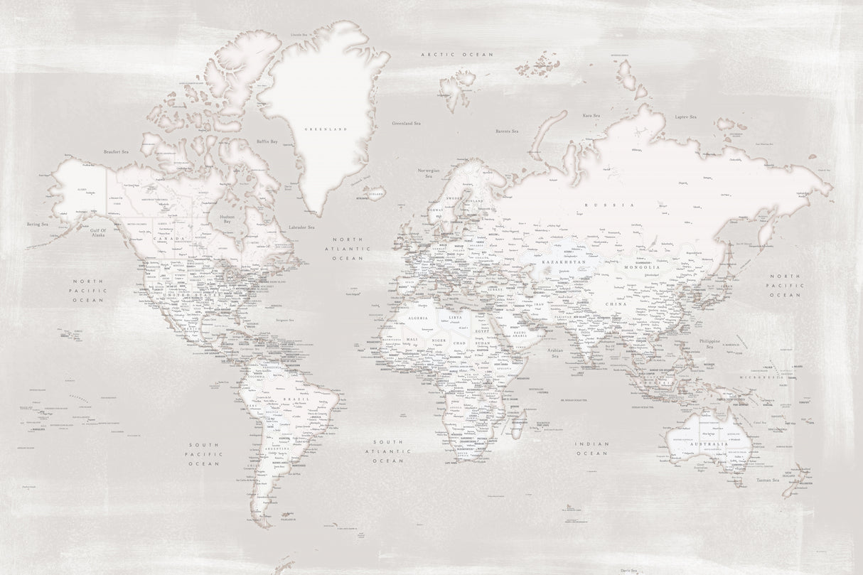 Detailed world map with cities, Maeli warm Poster och Canvastavla