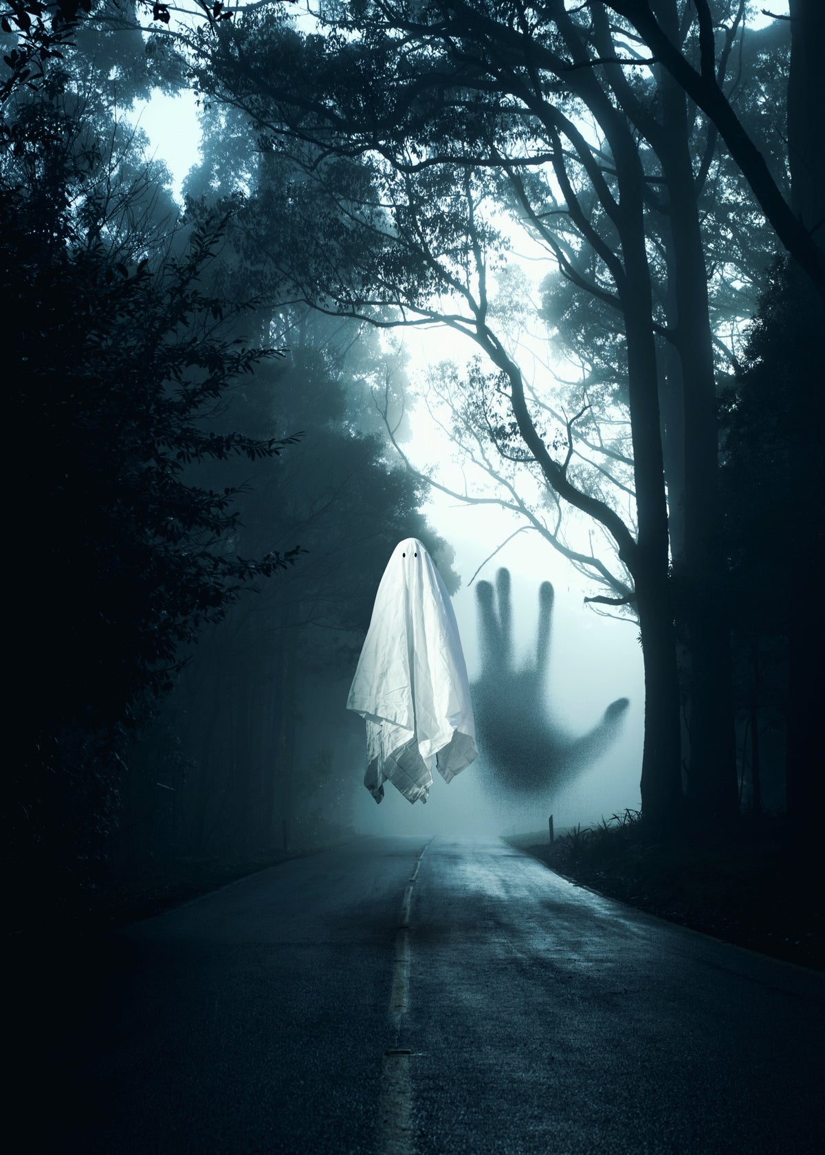 Ghost Halloween In The Dark Road Poster och Canvastavla