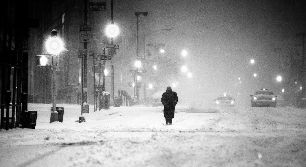 New York Walker in Blizzard Poster och Canvastavla