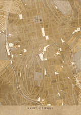 Sepia vintage map of Saint Etienne downtown France Poster och Canvastavla