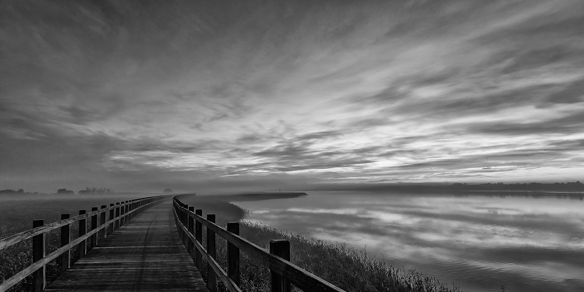 The long wooden footbridge. Dark version. Poster och Canvastavla