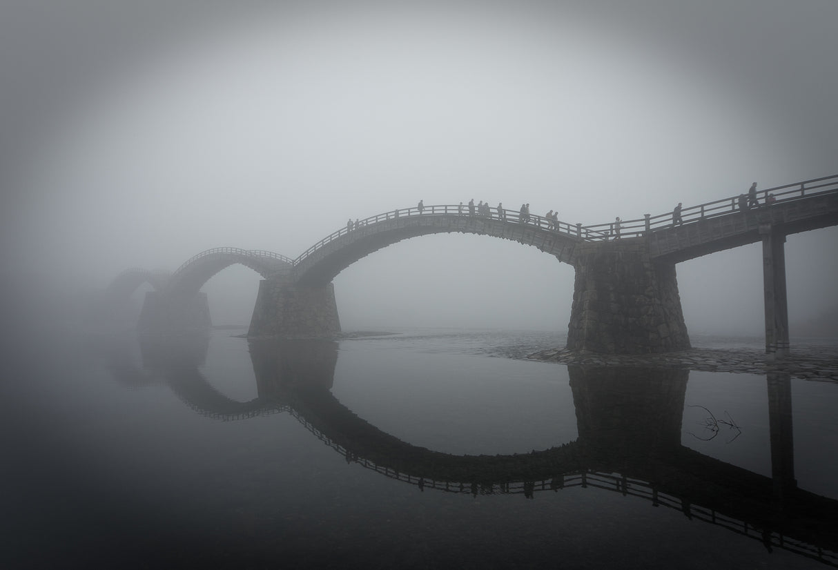 The Kintai Bridge in the fog #Water mirror Poster och Canvastavla