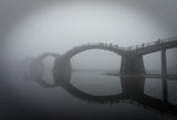 The Kintai Bridge in the fog #Water mirror Poster och Canvastavla