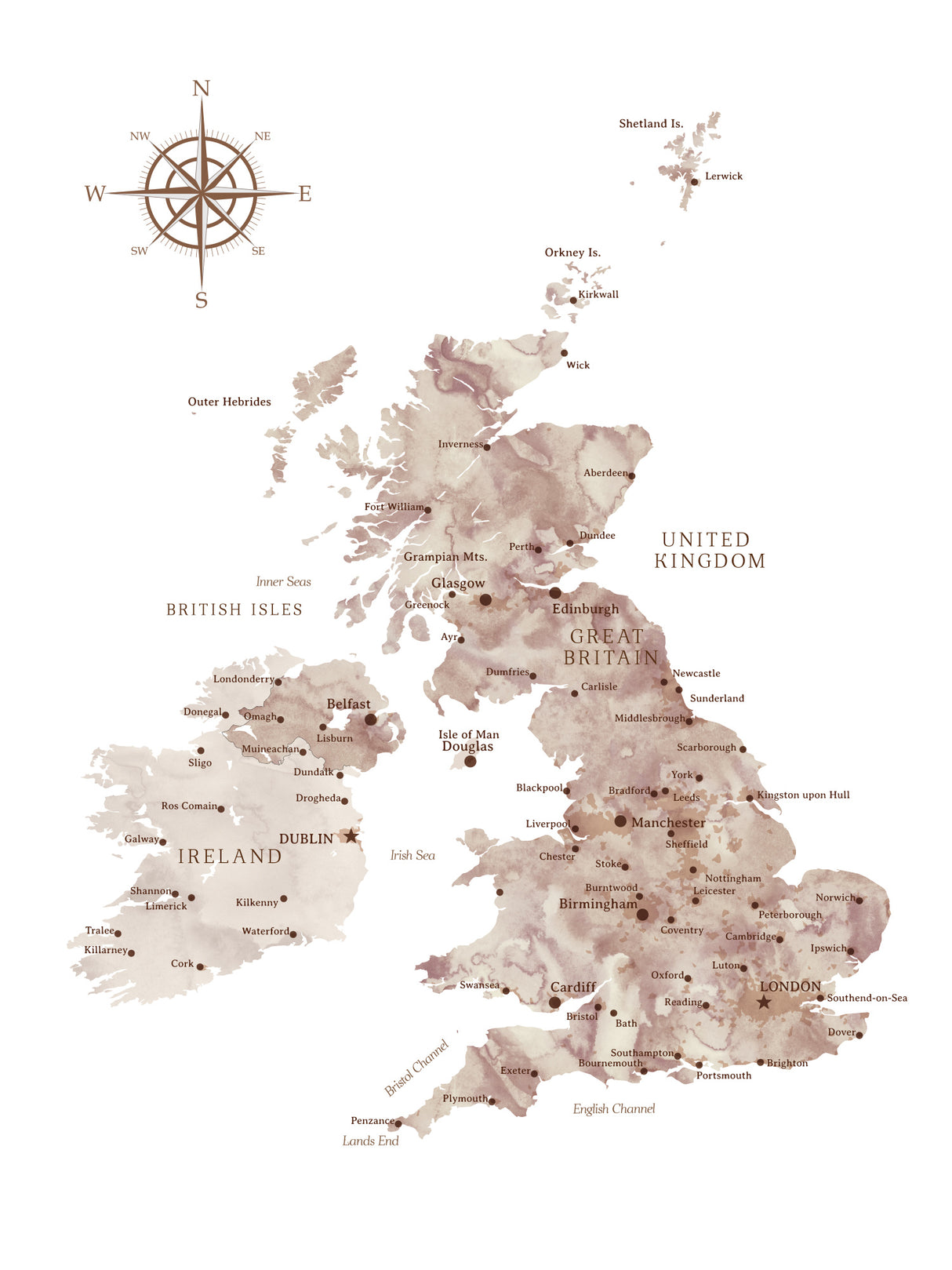Taupe map of the United Kingdom Poster och Canvastavla