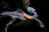 Flamingos and a Mysterious Creature on the Lake Magadi Poster och Canvastavla