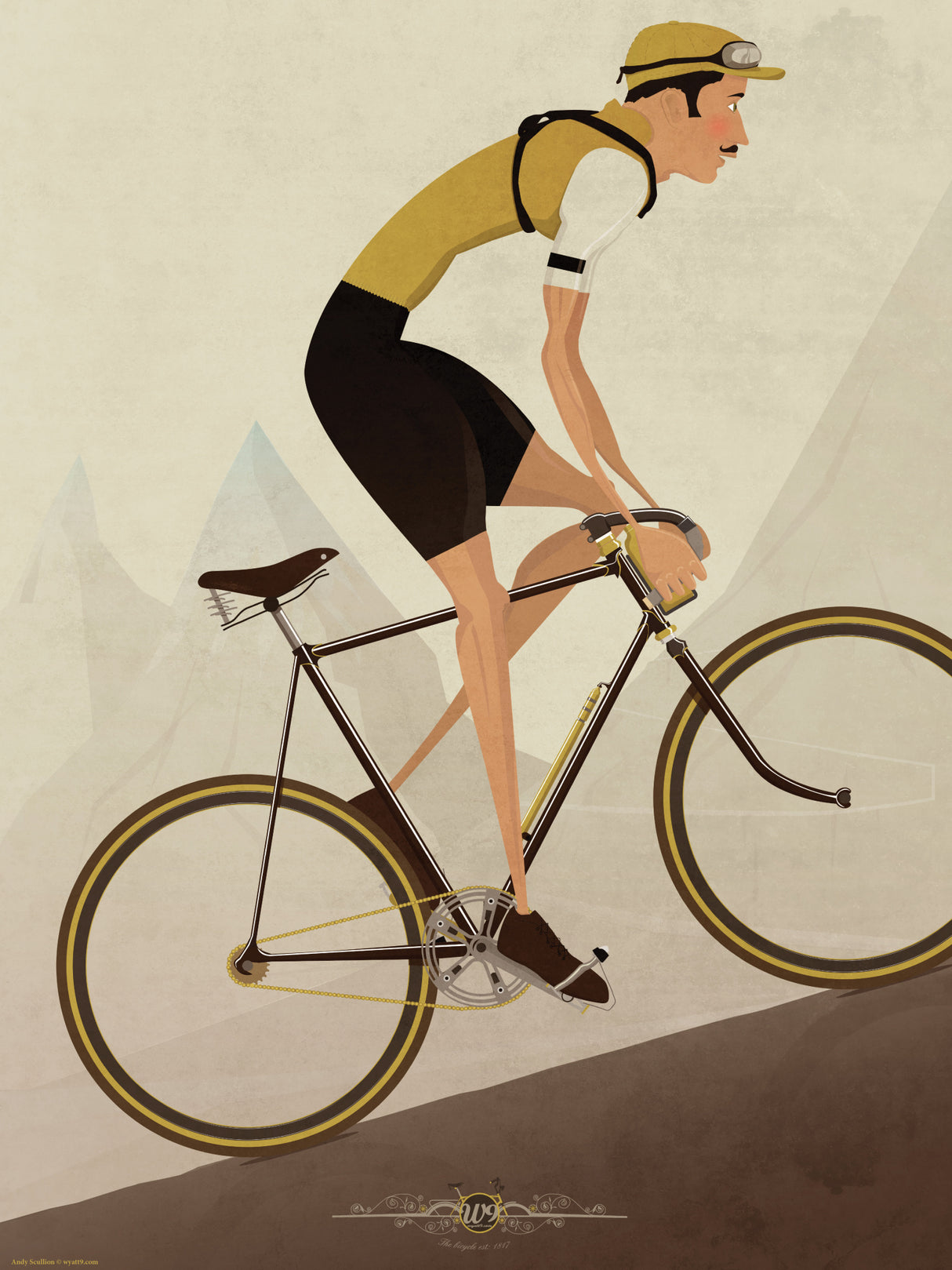 Vintage Uphill Cyclist On Bike Poster och Canvastavla