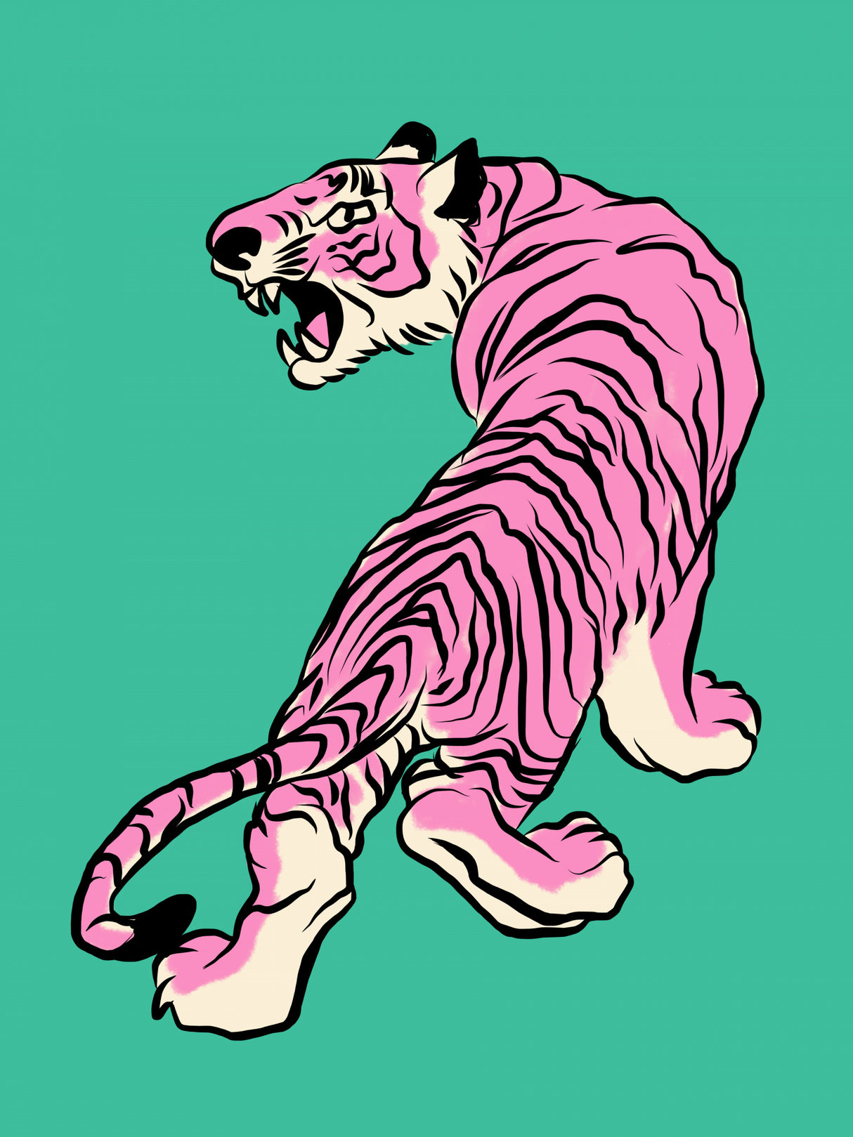 Tiger In Pink and Green Poster och Canvastavla