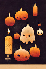 Candles, Pumpkins And A Ghost Poster och Canvastavla