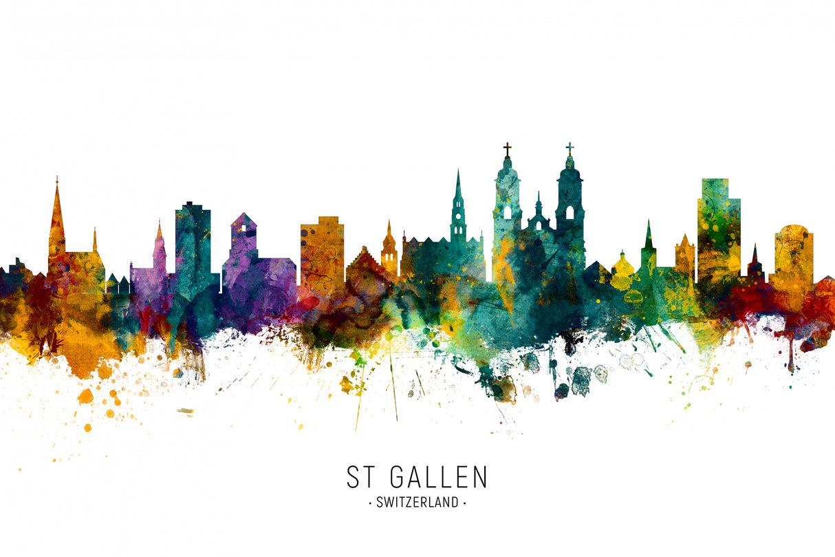 St Gallen Switzerland Skyline Poster och Canvastavla