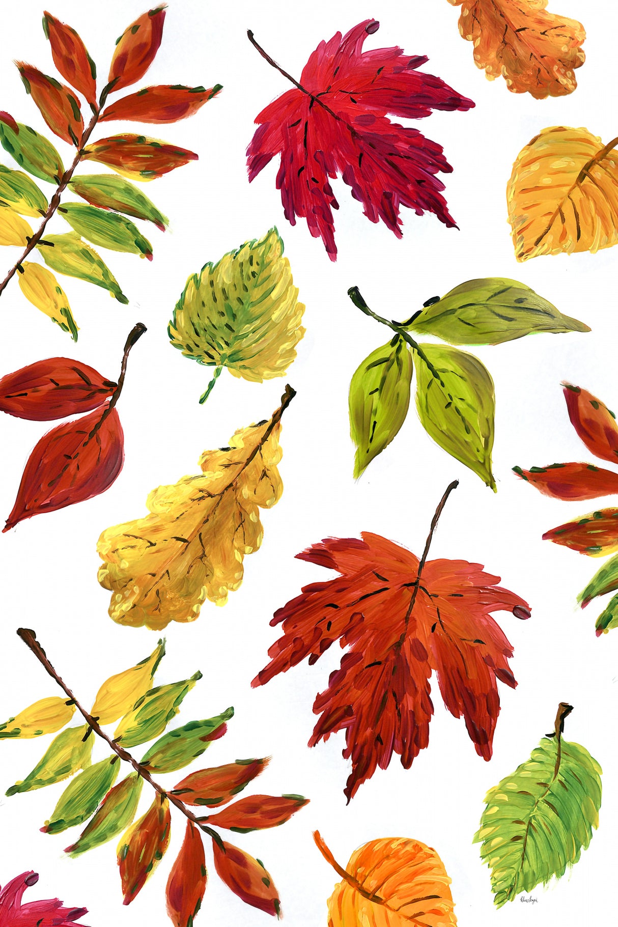 Painterly fall leaves Poster och Canvastavla