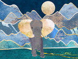 Magestic elephant mountains landscape wall mural Poster och Canvastavla