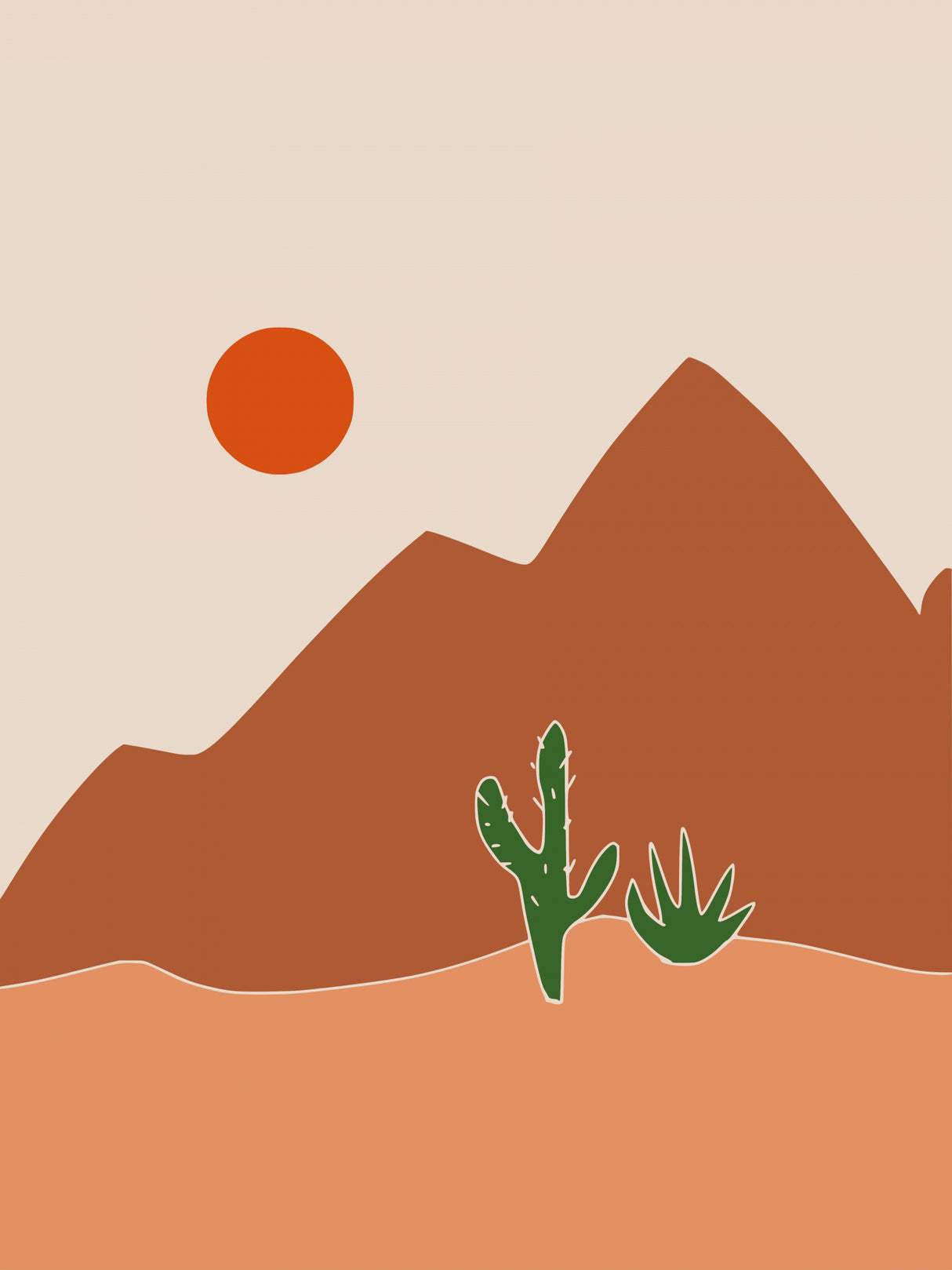 Mountains and Cactus Poster och Canvastavla