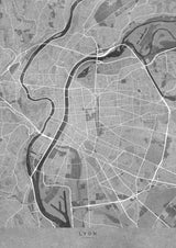 Gray vintage map of Lyon France Poster och Canvastavla