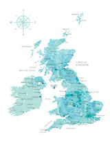 Aquamarine watercolor map of the United Kingdom Poster och Canvastavla