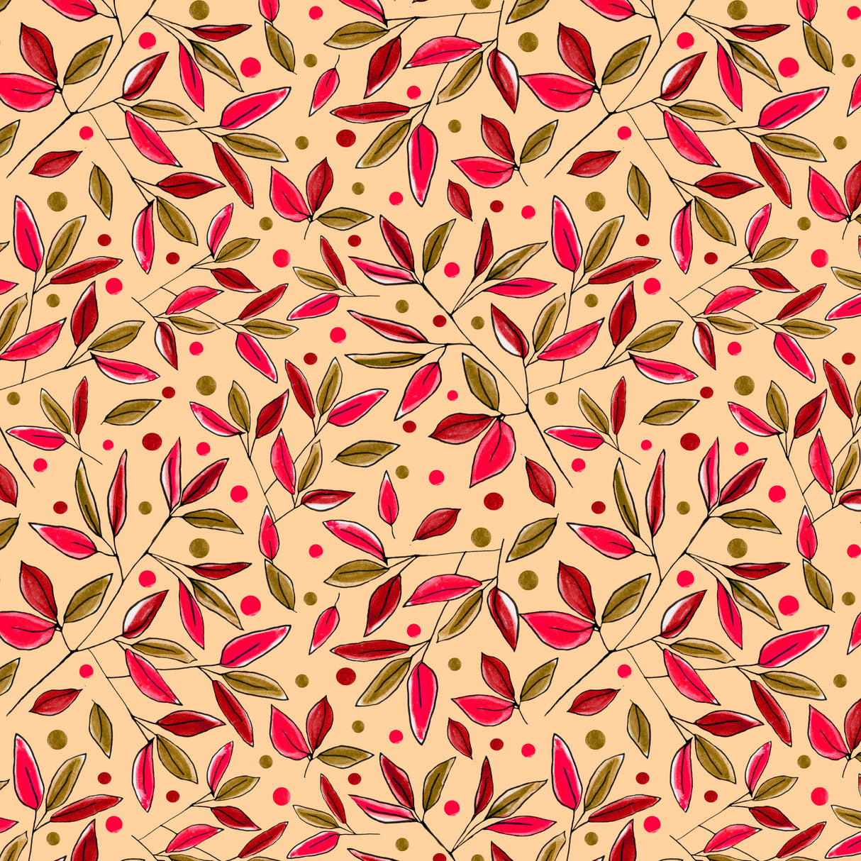 Floral Branches Magenta Brown On Pumpkin Poster och Canvastavla