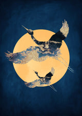 Sapphire Sun &amp; Cranes Poster och Canvastavla