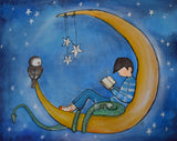 Boyreadingonmoon Poster och Canvastavla