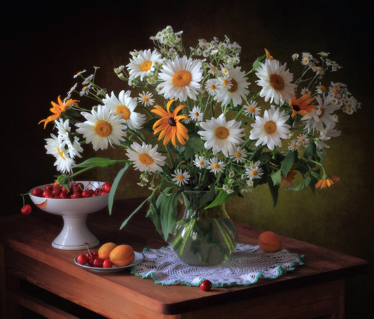 Still life with daisies and berries Poster och Canvastavla
