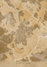 Sepia vintage map of Saint Etienne France Poster och Canvastavla