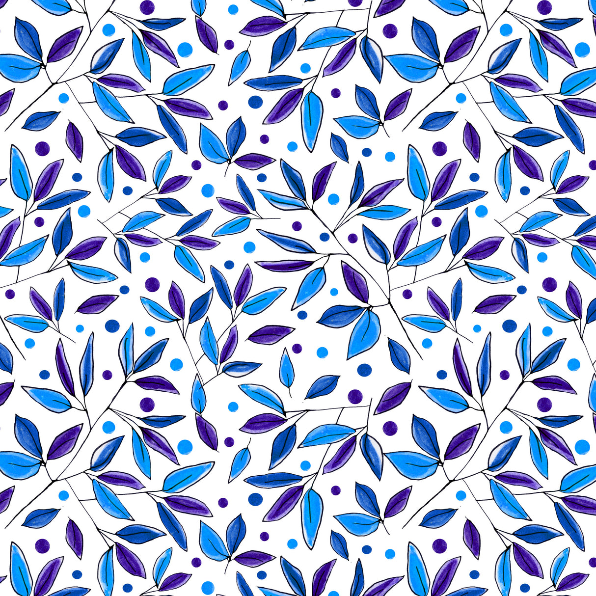 Floral Branches Navy Indigo Poster och Canvastavla