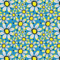 Cool Flower Garden Yellow Gray On Blue Poster och Canvastavla