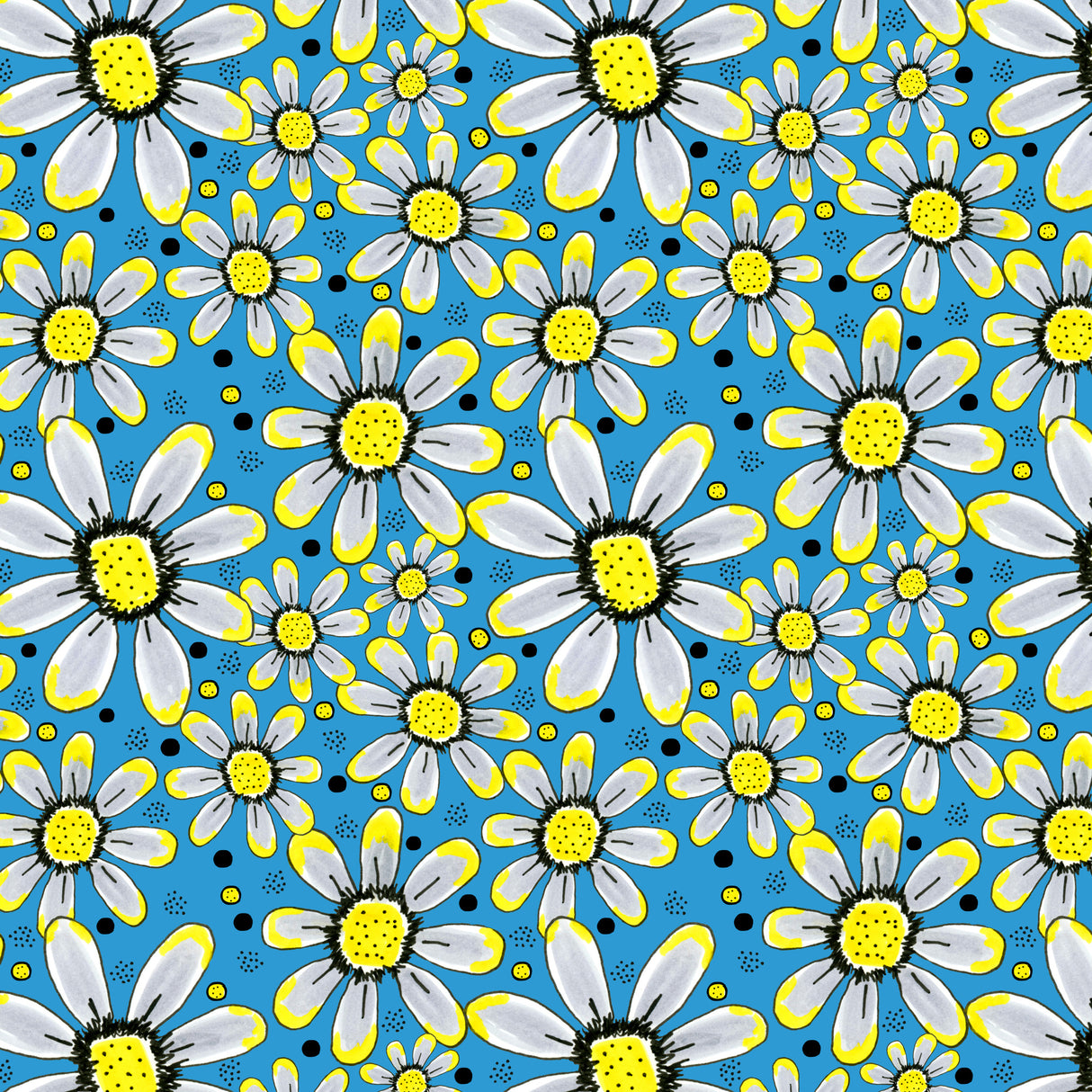 Cool Flower Garden Yellow Gray On Blue Poster och Canvastavla