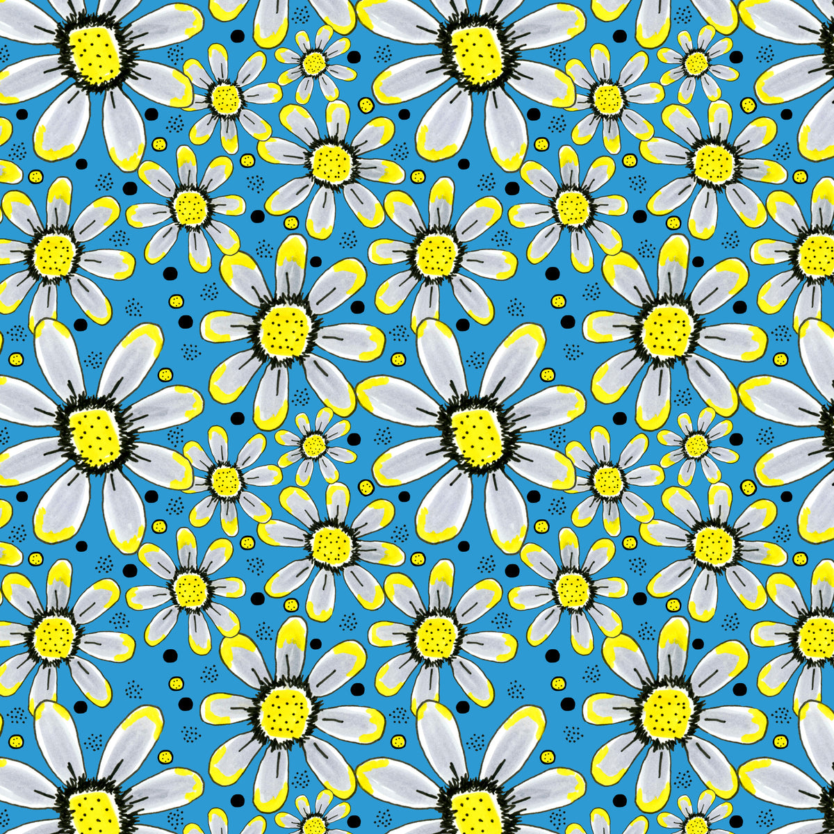 Cool Flower Garden Yellow Gray On Blue Poster och Canvastavla