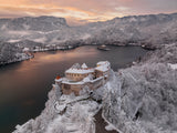 Lake Bled and the castle above it Poster och Canvastavla