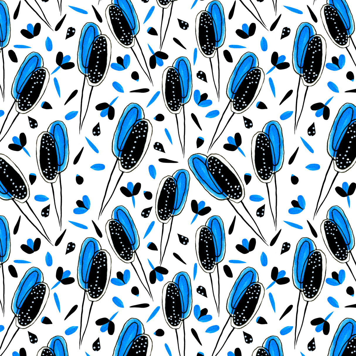 Floral Twosome Blue Black Poster och Canvastavla