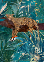 Leopard wearing sneakers in jungle Poster och Canvastavla