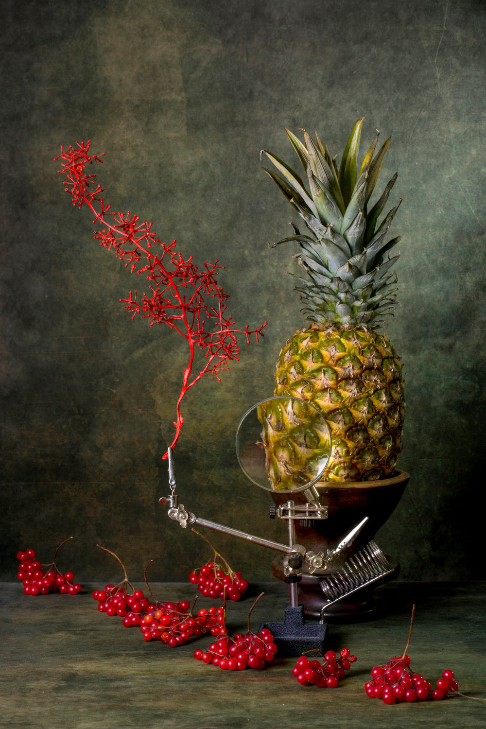 Still life with viburnum and pineapple Poster och Canvastavla