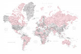 Watercolor world map with cities, Xenia Poster och Canvastavla