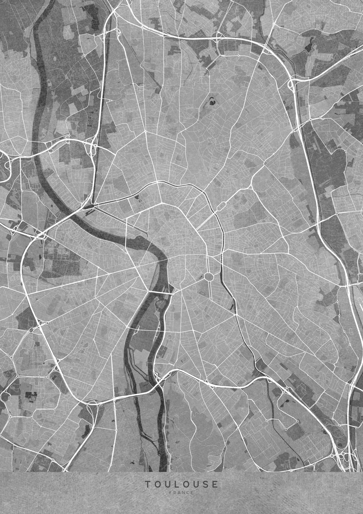 Gray vintage map of Toulouse France Poster och Canvastavla