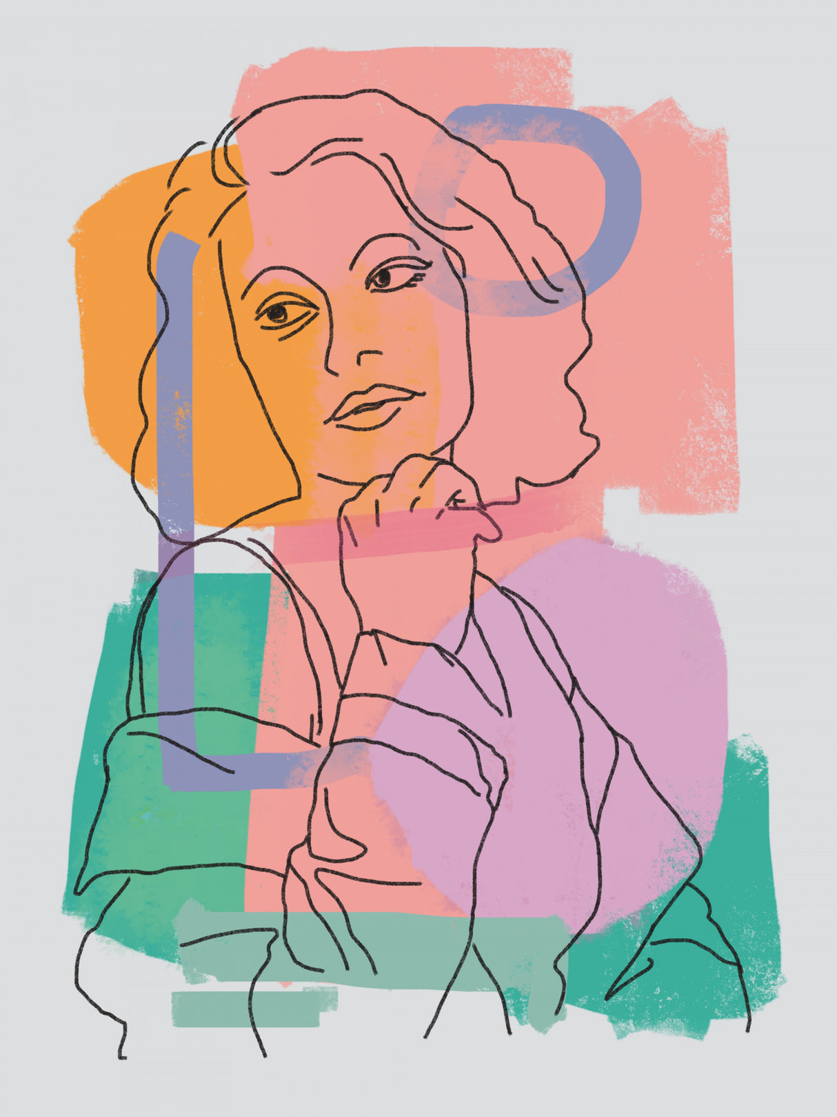 Line Art Portrait  With Abstract Paint Poster och Canvastavla