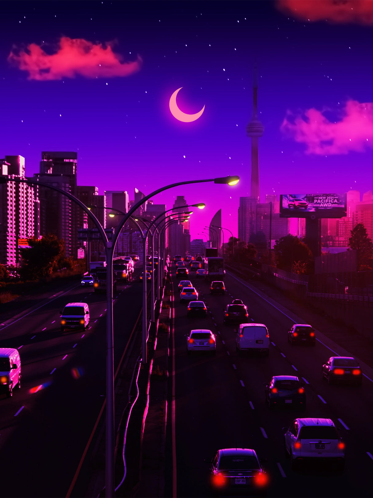 Neon Dusk Poster och Canvastavla