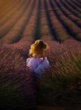 A Girl Running towards the Flower Field Poster och Canvastavla